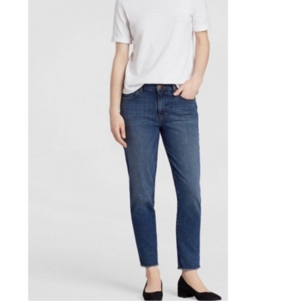 Eileen Fisher Organic Cotton Stretch Slim Straight Dark Blue Ankle Jeans Size 8
